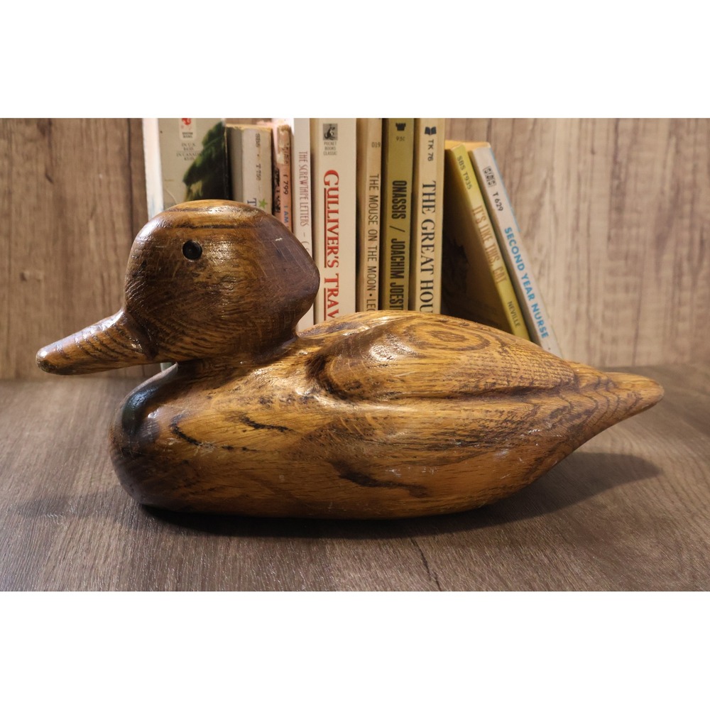 Vintage Hand Carved Wood Duck Decoy 13" Wooden Bird Sculpture Folk Art Decor